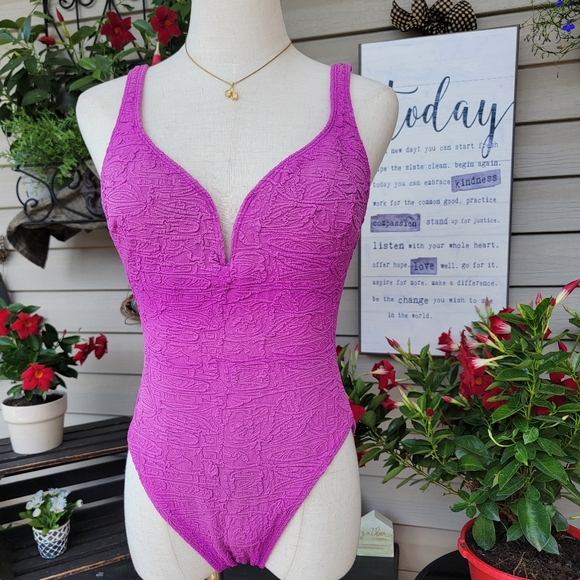 LA BLANCA ♡ Absolutely Gorgeous Vintage Purple 1pc Padded Bralette Swimsuit 10 - Picture 13 of 15